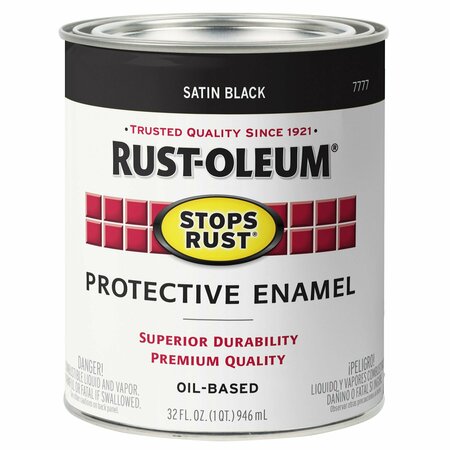RUST-OLEUM Stops Rust Brush Paint, Black Satin Quart 7777502